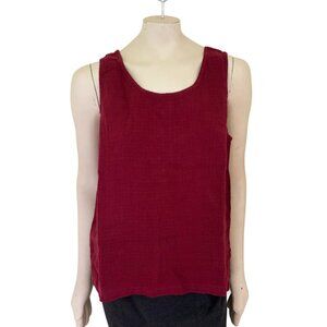 NEW TOOFAN 100% Linen Textured Sleeveless Top in Maroon SZ XL